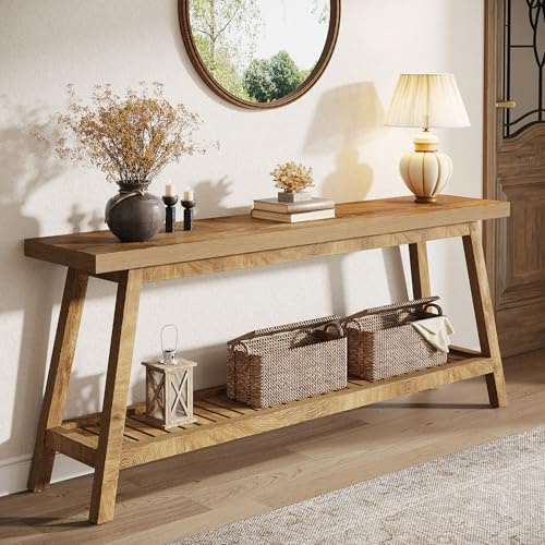 Tribesigns Console Table for Hallway Slim, 180cm Extra Long Enrtyway table with Storage Farmhouse 2-tier Wooden Sofa Meuble for Living Room, Hallway,Enrance, Bedroom, Light Brown
