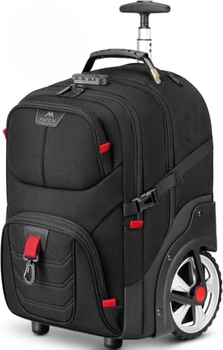 MATEIN Backpack with Wheels, 17 in Wheeled Backpack, Rucksack on Wheels | Anti Theft Rucksack with Wheels, Water Resistant Trolley Bag with Sturdy Handle for Business, Work, Travel, Men, Women, Black