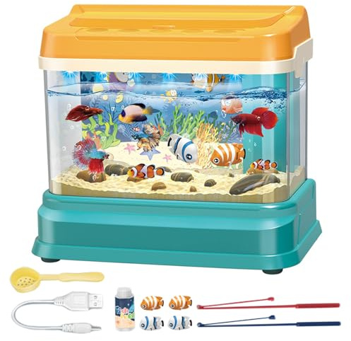 Jouet d'aquarium pour bébé, Jouet éducatif avec lumière et Musique, réservoir d'eau Artificiel avec 4 Poissons magnétiques, 2 Cannes à pêche, Filet et biberon, pour Bol pour Enfants