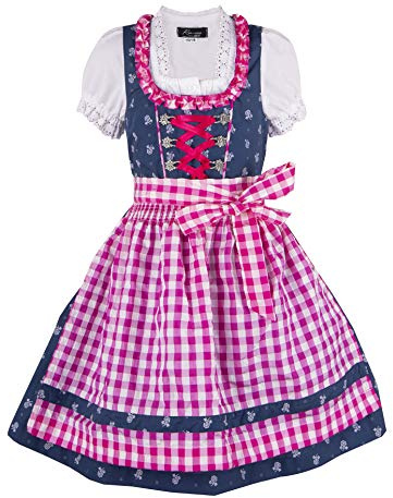Ramona Lippert® barndirndl Florence, blå rosa – 3-delad räfflad dirndl för flickor