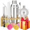 Cocktail Making Set Gifts for Women/Men Gifts for Him ‎Stainless Steel Cocktail Shaker Set Bonus Cocktail Book, Thickening Cocktail Making kit with Stand, Bartender Kit, Christmas Gifts for Men
