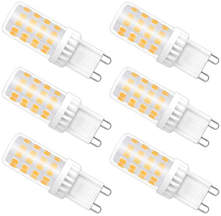 Bombillas G9 LED 5W Luz Cálida 2700K, 450LM, 51 SMD LEDs, 40W 50W Halógena Equivalente, AC 230V, Bombilla LED Casquillo G9 Calida para Lámparas de Mesa, No Regulable, 6 piezas