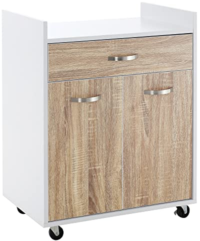 HOMCOM Carrello da Cucina Portavivande per Microonde con Cassetto e Armadietto, Isola per Cucina in Legno con 4 Ruote e Ripiano Regolabile, 60x40x77 cm, Rovere