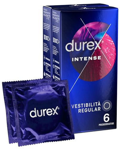 2x Durex Preservativi Intense con Rilievi e Nervature Stimolanti Condom Forma Easy-On - 2 Confezioni da 6 Profilattici