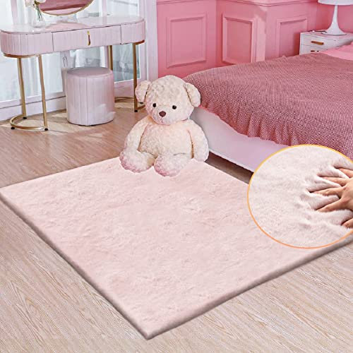 ORINOVA Teppich Schlafzimmer Flauschig Rosa 90x150 cm Bettvorleger Fellteppich Kunstfell Teppich Wohnzimmer Kinderteppich Weich Waschbar Rechteckig