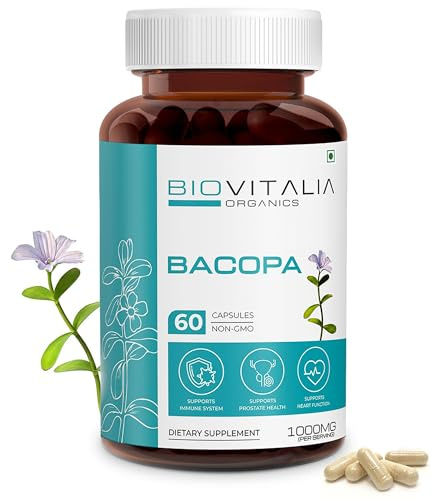 Biovitalia Organics Bacopa Extract 1000mg Capsule | Dietary Supplement | Supports Mental Strength | May Helps Memory Improvements | Supports Immune System & Prostate Health - 60 Vegan Capsules