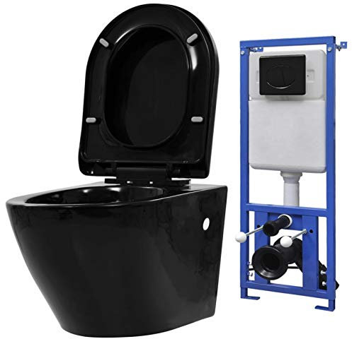 Homgoday Vägghängd toalett med dold cistern keramisk svart 873