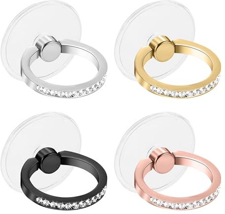 Heveer Soporte para Anillos de Móvil Soporte de Anillo Transparente con Rotación de 360° Strass para Teléfono Móvil 4 Piezas 4 Colores