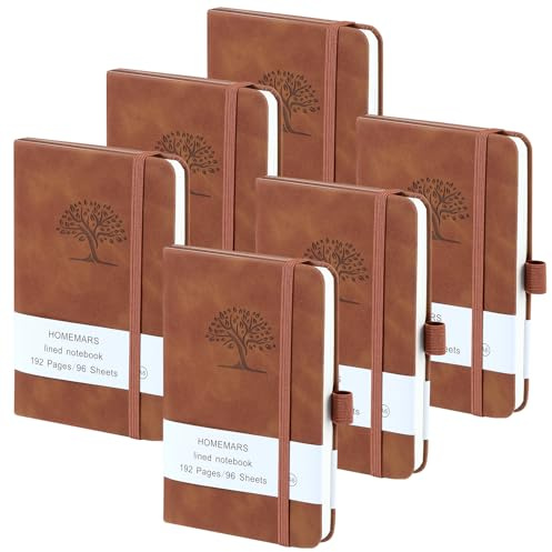 libretas A6, juego de cuadernos de 6 piezas, Notebook, cuaderno pequeño, bloc de notas de 14,4 cm x 9,6 cm, marrón, 192 páginas, cuaderno, cuaderno de bolsillo, diario de viaje, cuaderno de cuero