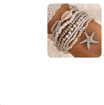 Nayyana 7 Stück Muschelarmbänder für Frauen Bohemian Multilayer Perlen Armbänder Seestern Muschelarmbänder Sommer Strand Armbänder Damen Schmuck Zubehör