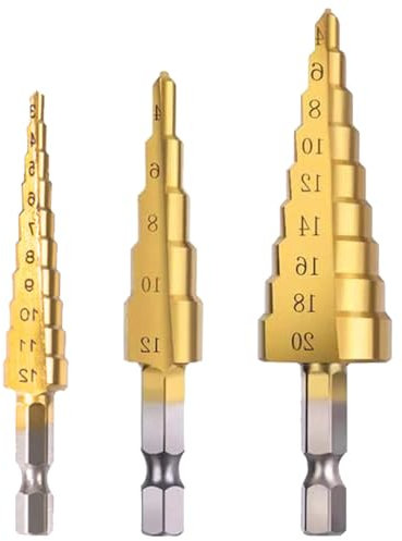 3PCS Step Drill Bit Set, High-Speed Steel Titanium Coated Cone Drill Bits for DIY Plastic, Wood, Metal (6.5cm, 7.5cm, 7.8cm)