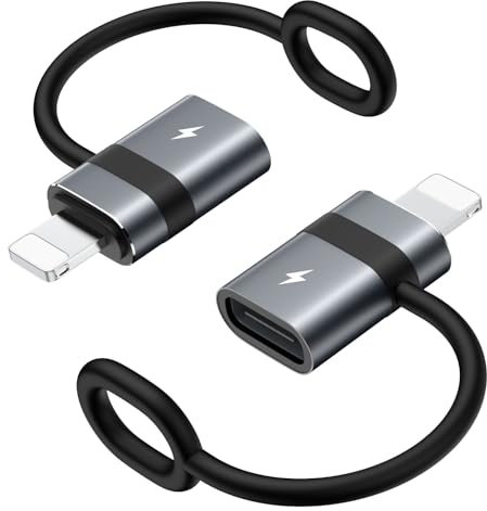 MoKo USB C to Lightning Adapter with 36W PD Fast Charging, USB-C Female to Lightning Male Adapter for iPhone 14/13/12/11/iPad/iPod/AirPods, with Anti-lost Loop, Not for Audio/OTG, Gray