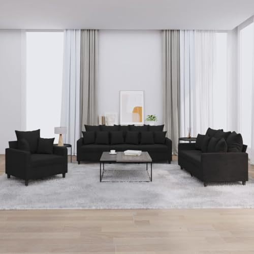 Gecheer Set di Divani 3 pz con Cuscini Nero in Velluto