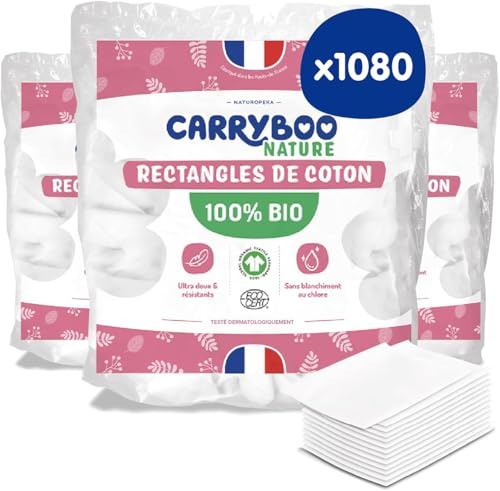 CARRYBOO - Quadratische Baby-Baumwolle – 100% Bio – für normale & empfindliche Haut – 6 Stück – ultraweich & strapazierfähig – hypoallergen – ohne Chlor gebleicht – für die ganze Familie – Packung