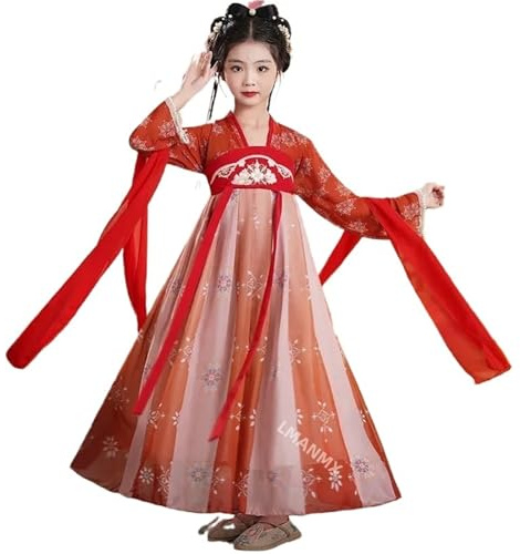 HIMKSRE Robe Chinoise Costume Filles Enfants Kimono Chine Traditionnel Vintage Ethnique Antique Robe Danse Costume Cosplay Hanfu Ensemble(130)