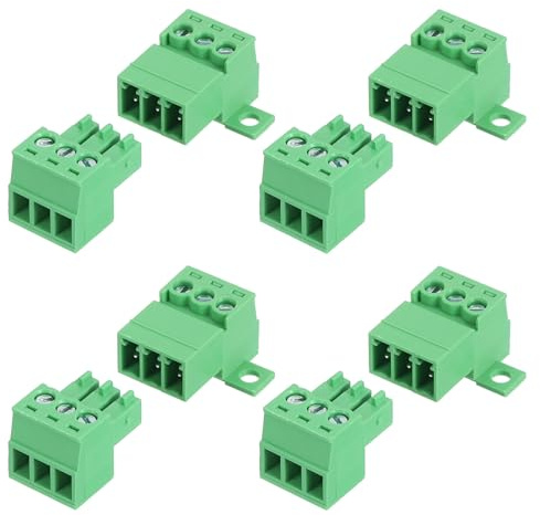 sourcing map 4 Set 3 Pin Screw Terminal Block Connector,3.5mm/0.14 Inch Pitch Male & Female PCB Mount Screw Terminal 300V 8A Green Terminal Block Connector for Home Electronic Project