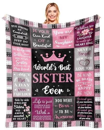 Taretco Coperta in flanella per sorella, regalo per sorella con parole ispiratrici incoraggiamento per compleanno quotidiano Natale, 127 x 152,4 cm