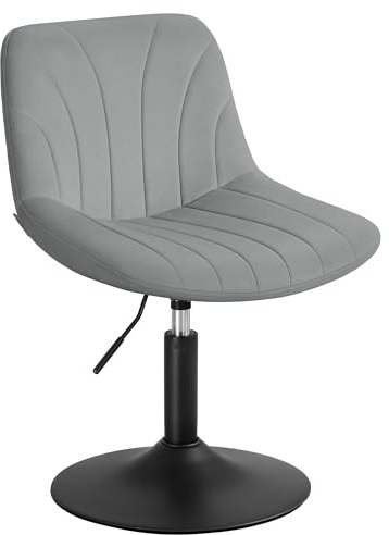 VASAGLE Sminkstol, Snurrstol i Sammet, Justerbar Höjd, med Ryggstöd | 360° Roterbar, 43 x 46,5 x (65,5-77,5) cm, för Sovrum, Dove Grey och Matt Svart, TYRA Kollektion LJB160GD01