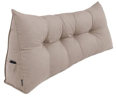 POKAR Cuscino Schienale Divano 200x50x20 cm | Cuscino da Lettura per Divano e Letto con Appoggio Schiena Grande | Cuscino a Cuneo Triangolare con Tasche Laterali | Certificato Oeko Tex 100 | Beige