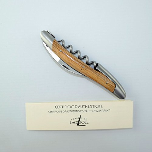 Palatina Workshop Forge De Laguiole - Cuchillo de camarero (mango de oliva, acero inoxidable mate, funda de piel negra y gamuza limpiadora)