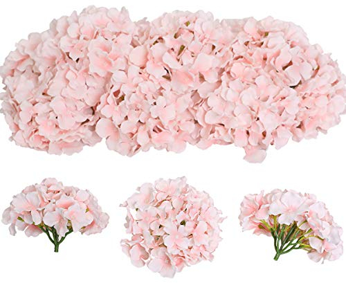Tifuly 12 Stück künstliche Hortensien Köpfe mit Stielen, Flauschige große Rispenhortensie gefälschte Blumen für DIY Blumenarrangements, Hochzeitsfeier Home Office Dekor, Herzstück(Weißes Rosa)
