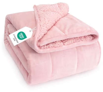 Topblan Sherpa Fleece Weighted Blanket for Adult, 15 lbs Dual Sided Cozy Fluffy Heavy Blanket, Ultra Fuzzy Throw Blanket with Soft Plush Flannel Top, 48 x 72 inches, Pink
