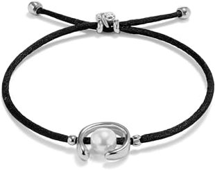UNO de 50 | Pulsera de Hilo Negro | Perla Shell Bañada en Plata de Ley | Joya Artesanal | Diseño Creativo
