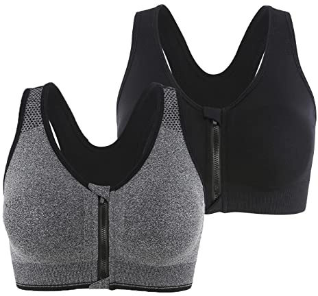 Leezepro Soutien-Gorge de Sport Post-opératoire Brassière Femme Zippée Avant Zipper Lingerie avec Coussinets Amovibles Push Up Courir Vest pour Fitness Jogging Yoga Course