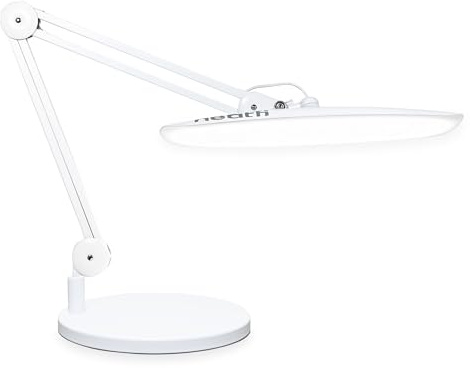 Neatfi XL Lampe de Bureau LED 24W 2200 Lumens – Éclairage de Travail Sans Ombre | Variateur à 4 Niveaux | Pour Bureau à Domicile et Loisirs Créatifs | Tête Large de 51 cm (Blanc, Non-CCT avec base)