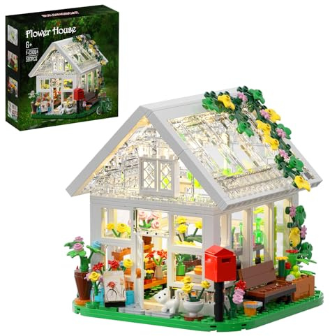 Flower House Building Set, Creative Garden Playset Toy with LED Light, Build a Greenhouse Model, Great Gift for Friends or Girls (597 Pieces)