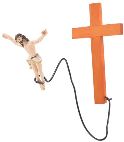 VILLCASE Bungee Jumping Jesus Wall Cross - Hilarious Novelty Crucifix Decor for Home Office - Wood Cross with Flexible Bungee Cord - Funny Religious Gag for Easter Christians Friends - 7x 4 Inch