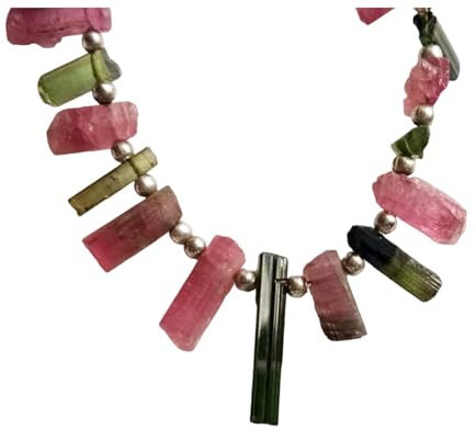 Gems For Jewels Bâtons multi-tourmalines rares de 6 à 14 mm pour femmes, bâtons rugueux de tourmaline verte et rose de créateur, multi-tourmaline de 3 pouces pour collier - KS5047, 6 mm - 14 mm