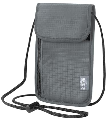 Brustbeutel Brusttasche Herren Damen Reisegeldbeutel mit RFID Schutz Diebstahlsicher Umhängebeutel Kinder Passport Tasche Für Reisen für Smartphone Reise Dokument Geldkarten Bargeld Münzen(Grau)