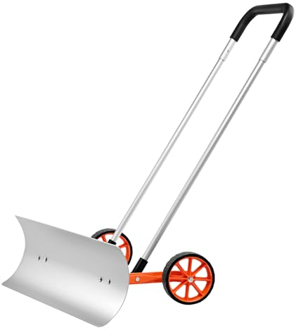 VEVOR Pala Quitanieves con Ruedas Pala Quitanieves de 745 mm de Ancho Empujador de Nieve de Metal Empujador de Nieve Resistente con Mango de Aleación de Aluminio en Forma de U para Limpiar Entrada