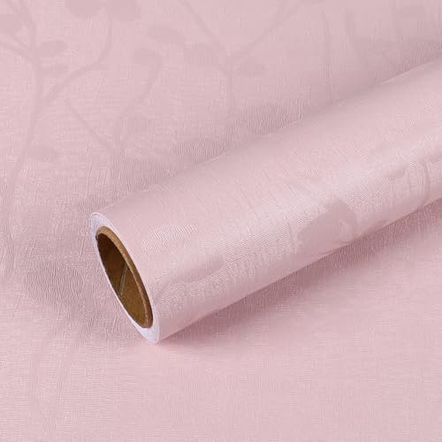 VEELIKE Klebefolie Rosa Tapete Blätter Blumentapete Vintage Mustertapete Selbstklebende Tapete Blumen Rosa Möbelfolie Muster Wandtapete Kinderzimmer Mädchen Wohnzimmer Schlafzimmer Flur 40cm×300cm