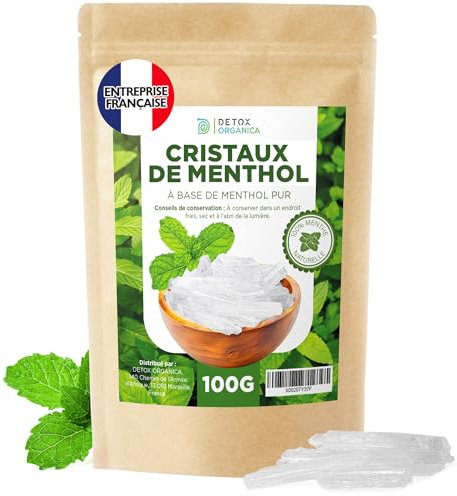 DETOX ORGANICA Cristaux de Menthe - Sauna et Inhalation Rhume - 100g de Menthe 100% Naturelle - Grands Cristaux de Qualité Supérieure - Produit pour Inhalation au Parfum Intense (100g Sachet)