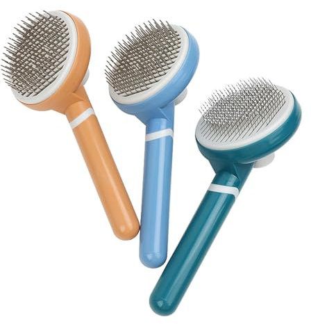 Hundebürste Langhaar, Katzenbürste Haustierbürste, Selbstreinigende Zupfbürste, Hundekamm Fellbürste Hund Sanft Entfernt Unterwolle, Massage Fellpflege Bürste Kurzhaar, dicke Nadel, Grün