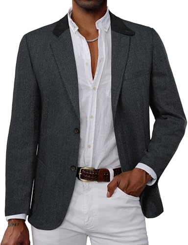 PJ PAUL JONES Men's Blazers Casual Suit Jacket Vintage Wool Tweed Jackets | 2 Buttons Herringbone Sports Coats Business Blazer Dinner Jackets
