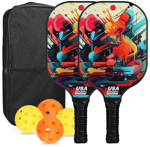 YIWEOG Fiberglas Pickleball Schläger Set Pickleball Paddle Set von 2 Schlägern und 4 Pickleballs Bälle Schläger mit Bällen Sport Zubehör