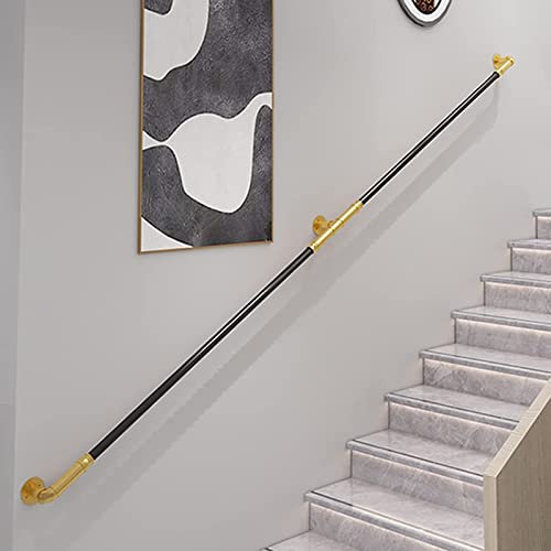 Pasamanos de acero galvanizado negro dorado para seguridad de movilidad y apoyo, ideal para niños mayores, mujeres embarazadas, adultos y discapacitados, barandilla de escalera para interiores y