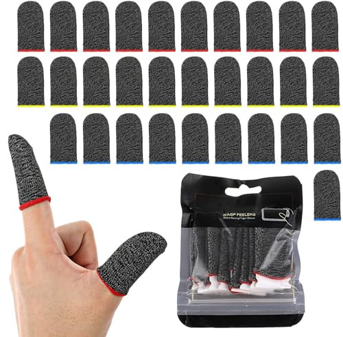 Lot de 30 manchons de doigts pour jeux mobiles, anti-transpiration, extrêmement fins, manchons de doigts et de pouce en fibre argentée, protection des doigts à fonctionnement fluide, convient à tous