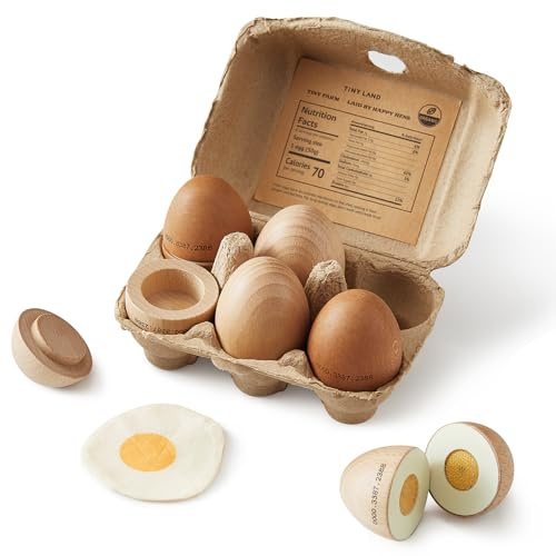 Tiny Land Huevos de Madera Juguete, Set de 6 Piezas Cocinita Comida Juguete