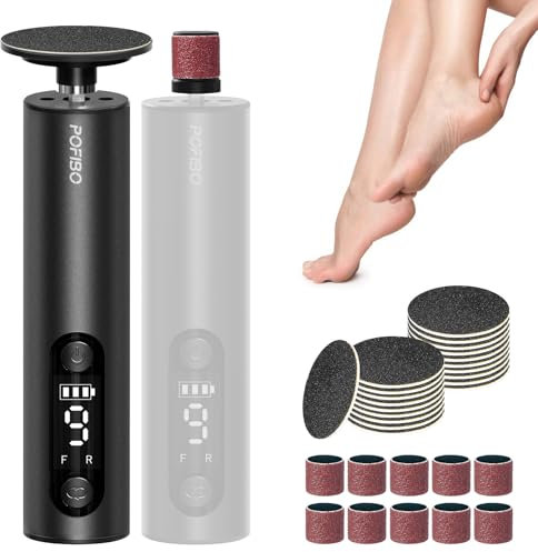 Hornhautentferner Elektrisch - 2 IN 1 Elektrischer Hornhautentferner für Füße mit LCD Display und 9 Stufen, Hornhaut Entfernen Fußpflege Pediküre Set für Tote Harte Rissige Haut (Schwarz-03)
