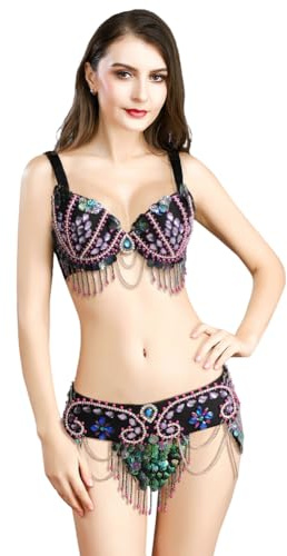 ROYAL SMEELA Cintura e Reggiseno di Danza del Ventre Paillette Donne Costume da Danzatrice Orientale Adulto Nero