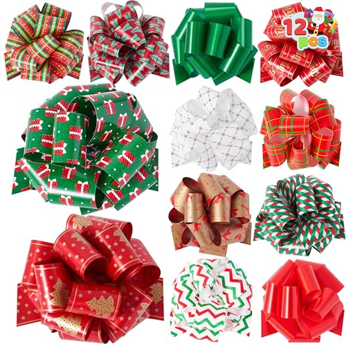 JOYIN 12 nœuds de Noël classiques à tirer, accessoires festifs pour enfants, larges nœuds cadeaux pour l'emballage de cadeaux