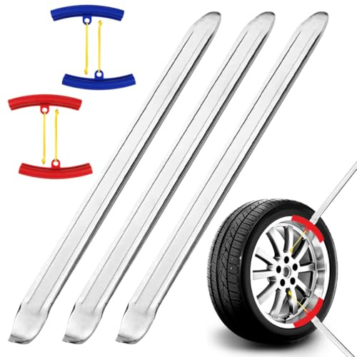 3 Pièces Demonte Pneu Moto avec 4 Protèges Jantes, 30cm Démonte-pneus Manuels avec Double Extrémités Ergonomiques, Demonte Pneu Trottinette Acier Haute Résistance pour Moto, Vélo, Voiture, Scooter