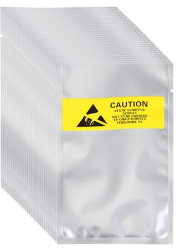 sourcing map 200 bolsas antiestáticas de 3.1 x 5.3 pulgadas, bolsa de blindaje ESD con etiquetas para disco duro, disco duro, SSD, placas base de dispositivos electrónicos, color plateado