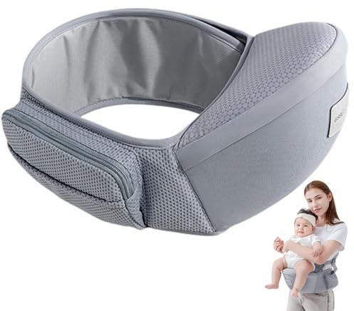 Portabebés portador de cadera, transportista ergonómico para bebés con asiento de cadera para recién nacidos y niños pequeños, cintura ajustable y varios bolsillos, todas las estaciones transportan