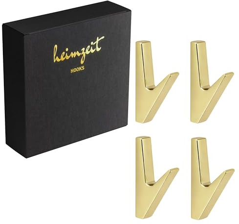 heimzeit Klädkrokar Volt för Skruvmontering 4 Stycken i Guld, Väggkrokar för Garderob, Jacka, Handduk, Ryggsäck och Kläder, Modern Design, Klädkrokar i Metall för Borrmontering