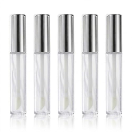 TSUOUKL 5 st 5 ml tomma läppglitterrör med silverlock, påfyllningsbara kosmetiska förpackningar, klara miniflaskor för läppbalsam, gör-det-själv läppglans och prover